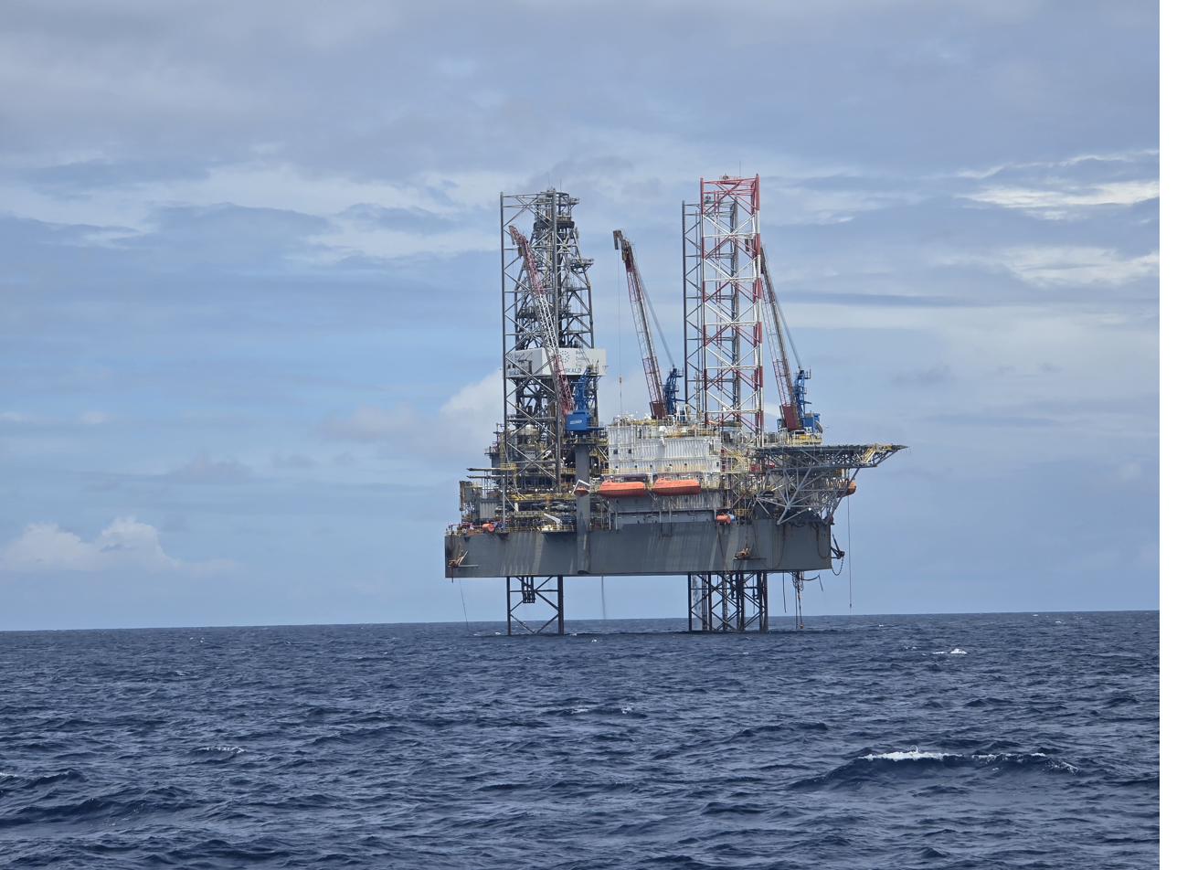 Jack-up rig at sea